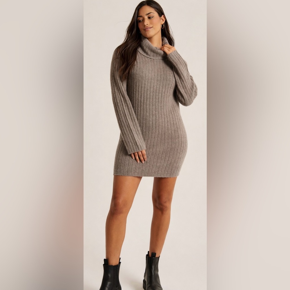 Abercrombie & Fitch Ribbed Turtleneck Sweater Dress | Cozy‎ Neutral Minimal Chic